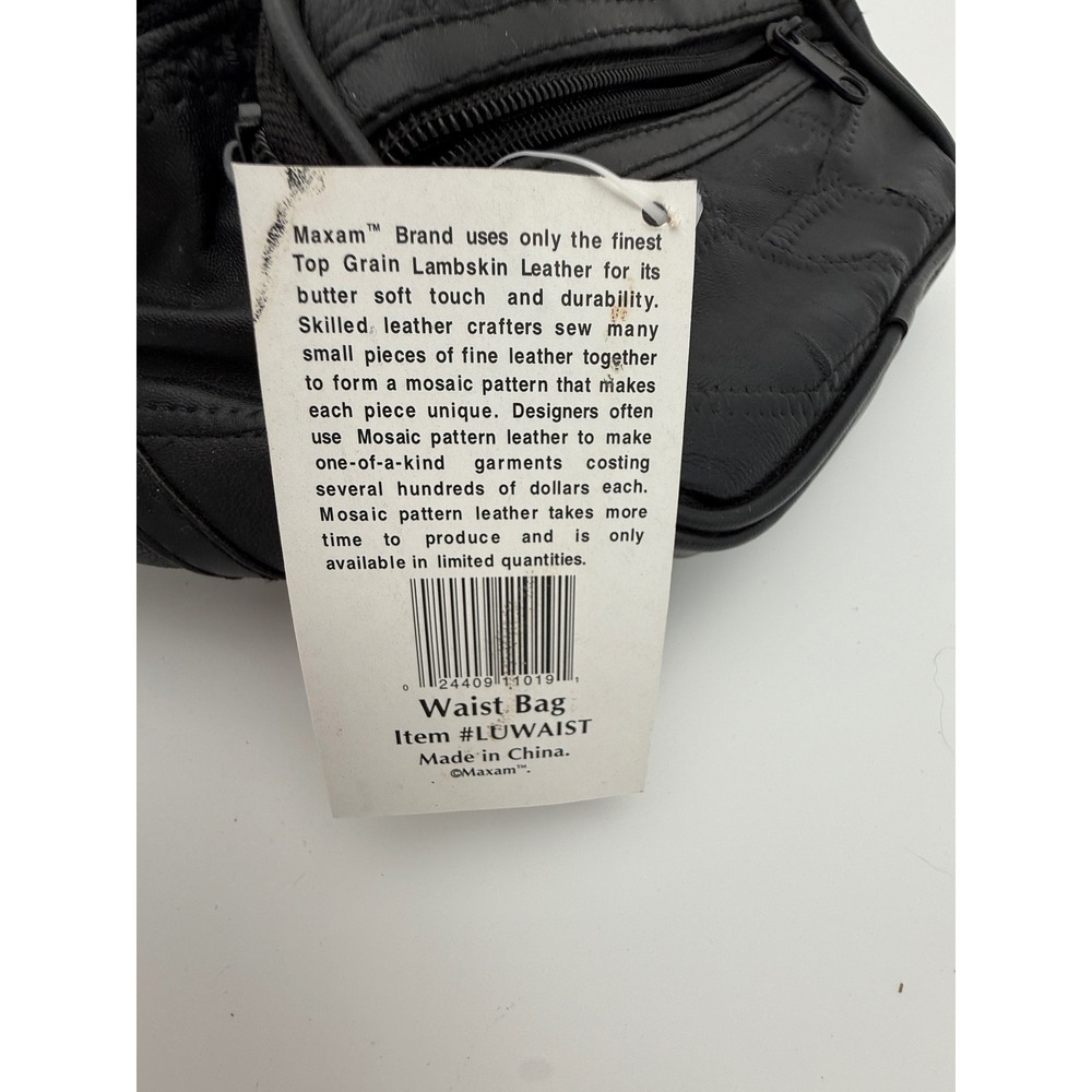 1990s Maxam Genuine Lambskin Leather Fanny Pack Black Multi Pocket Waist Bag NWT - Picture 10 of 14